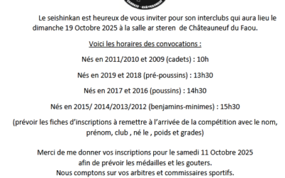 Interclubs – dimanche 19 octobre 2025 à la salle ar steren de Châteauneuf du Faou.