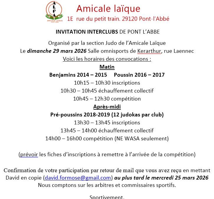 Interclubs Pont l&rsquo;Abbé du 29/03/2026